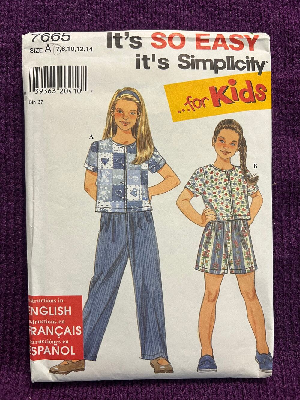 Simplicity 7665 Pattern girls top shorts pants